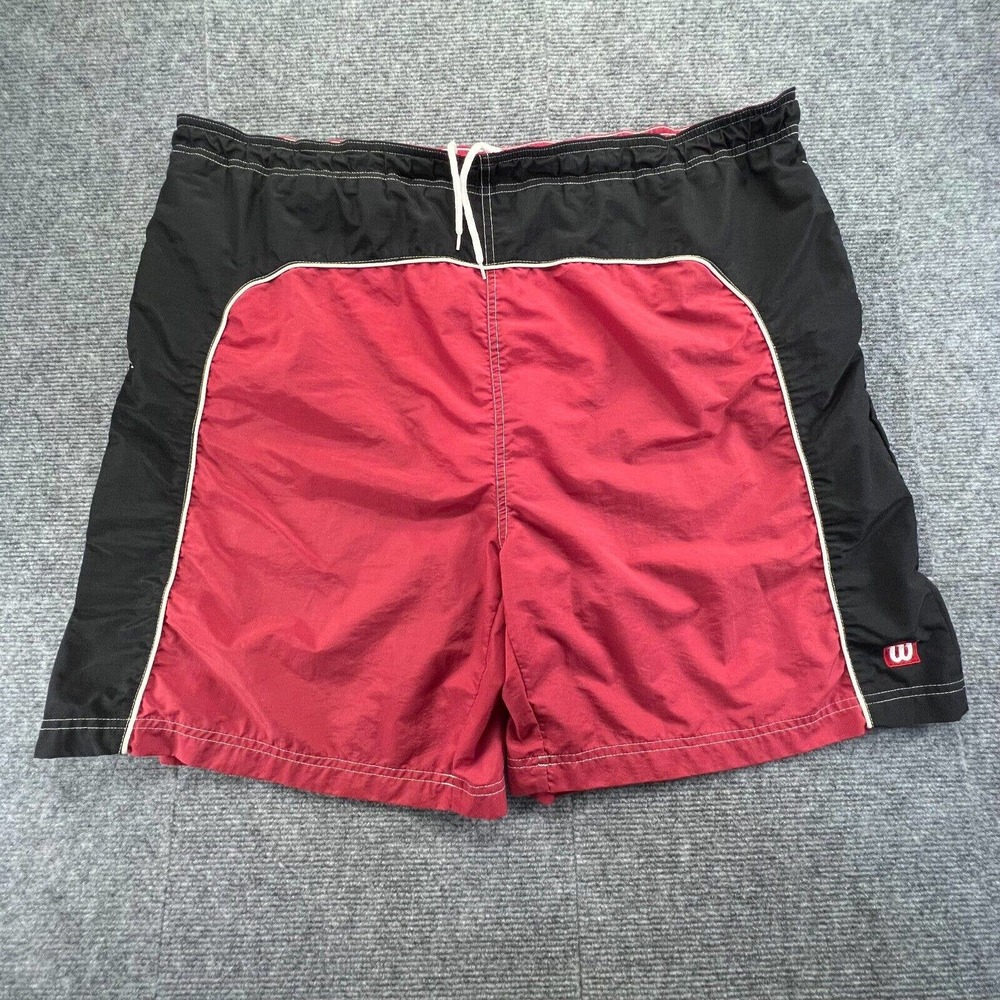 Vtg Wilson Advantage Swim Shorts Mens XL Red Elastic Waist Nylon Trunks Lined